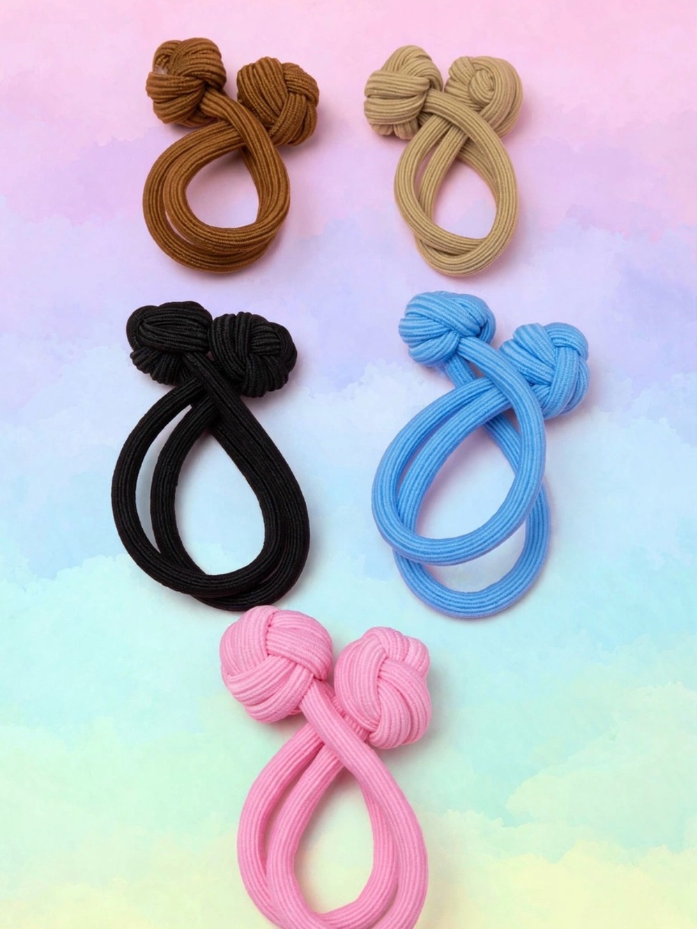 Kids Knot Hair Ties Set - Pink, Blue, Black, Tan, Brown
